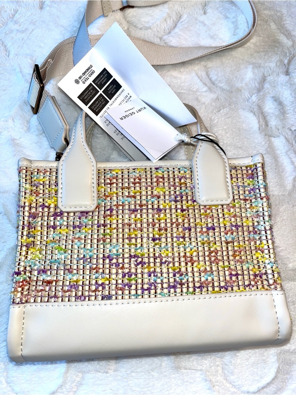 Kurt Geiger NWT! Pastel Raffia Recycled XS Mini Shopper Tote Bag - Picture 6 of 11